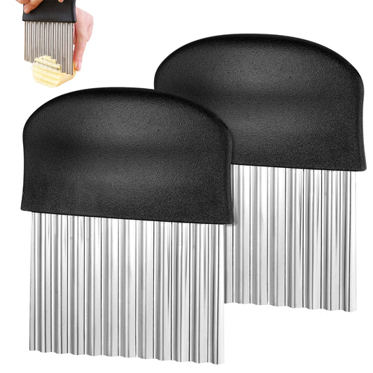 2Pcs Crinkle Cutter French Fry Cutter for Potatoes Stainless Steel Blade Potato Cutters Wavy Chopper Carrot Chip Crinkle Wavy Slicer Tools with Handle for Vegetable