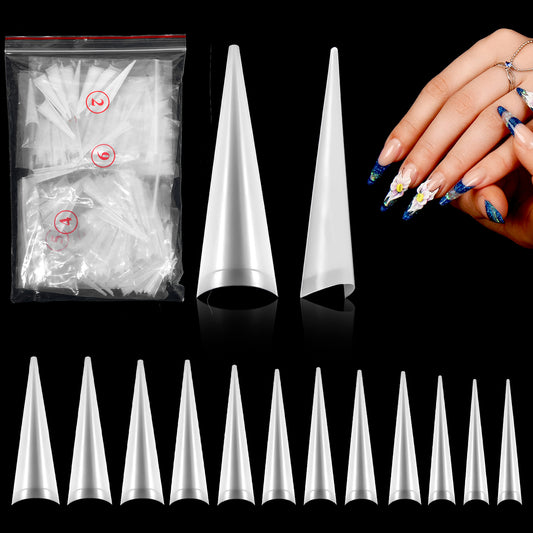 Sibba 504 Pcs Stiletto Nail Tips Acrylic Nails Long Clear False Nails XL False Nails Tips Soft Traceless Half Cover Tapered Square for Nail Extension Nail Art Home DIY Nail Salon 10 Sizes