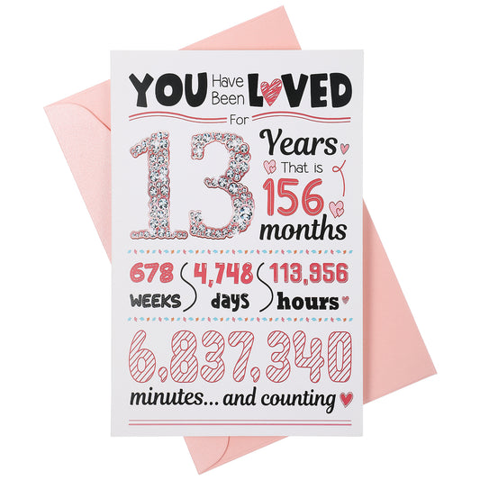 13th Birthday Card with Envelope You've Been Loved For 13 Years Card 13th Birthday Gifts for Women Sweet 13th Birthday Greeting Card 13th Anniversary Decorations Card for Friends Granddaughter Niece