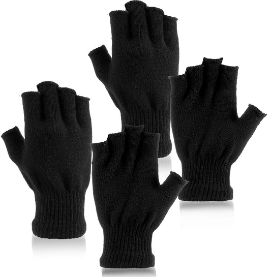 Sibba 2 Pairs Fingerless Gloves, Winter Half Finger Gloves, Thickened Cashmere Warm Gloves, Thermal Stretchy Mittens for Women and Men, Black Fingerless Gloves, Unisex Gloves Winter