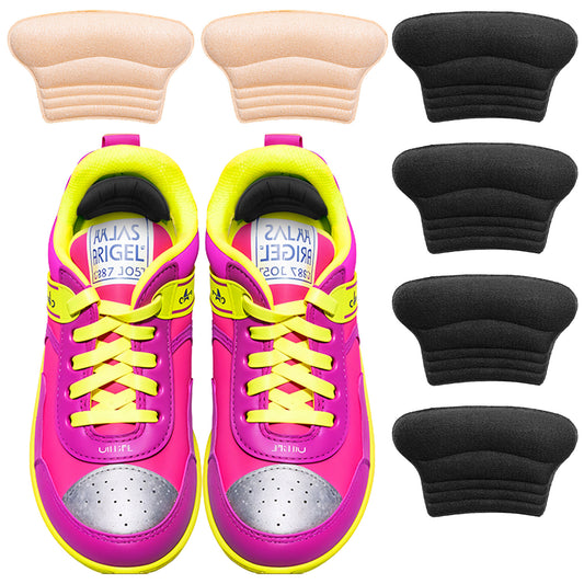 3 Pairs Kids Heel Grips Self-Adhesive Heel Cushion Cute Soft Grips Liner Add Comfort and Volume to Too Large Shoe Inserts Prevent Skin Rubbing Blister Shoe Fit for Toddlers Girls Boys (Black+Apricot)