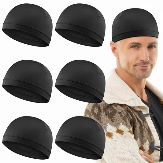 6pcs Cooling Skull Cap Helmet Liner Sweat Wicking Cycling Running Hat Hard Hat Liner Running Cap Head Caps for Men Women Motorcycle Bicycle Black