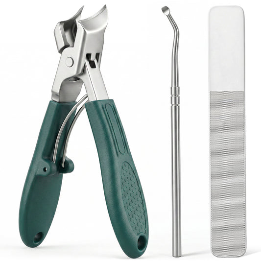 Aagled Beak Beveled Nail Clippers 3Pcs Long Handle Wide Jaw Slanted Nail Clipper Stainless Steel Angled Edge Nails Clippers Wide Jaw Opening Anti Splash Clipper for Men Women Ingrown Thick Toenail
