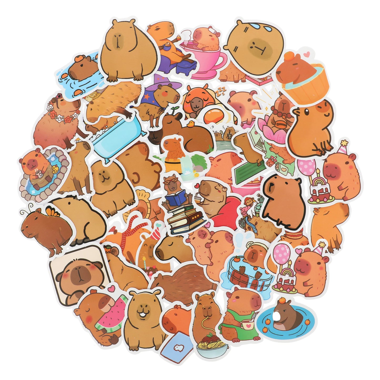 100pcs Capybara Stickers Cute Cartoon Animal Decals Vinyl Waterproof Kawaii Stickers Nature Party Favors & Gifts for Adults Teens Girls Water Bottle Laptop Luggage Helmet Scrapbook Motorcycle Guitar
