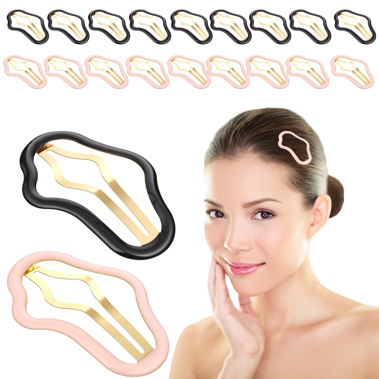 Gjinxi 20 PCS Metal Snap Hair Clips Non-Slip Hair Pins Barrettes Fashion Making Salon Supplies Accessories for Women Thick Thin Fine Styling Hair (Black + Pink, 2.56 × 1.18 Inch)