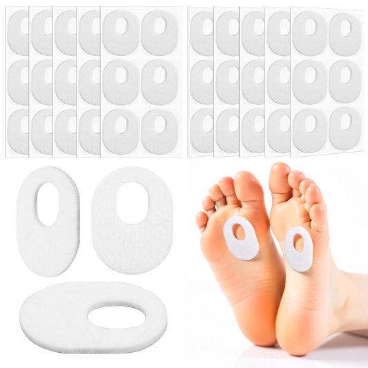 Wanmu 60 Pcs Callus Pads, Soft Felt Callus Oval Shape Pads, Self Adhesive Bottom of Foot Corn Cushions for Men and Women Pain Relief Toes Heel Care (White)