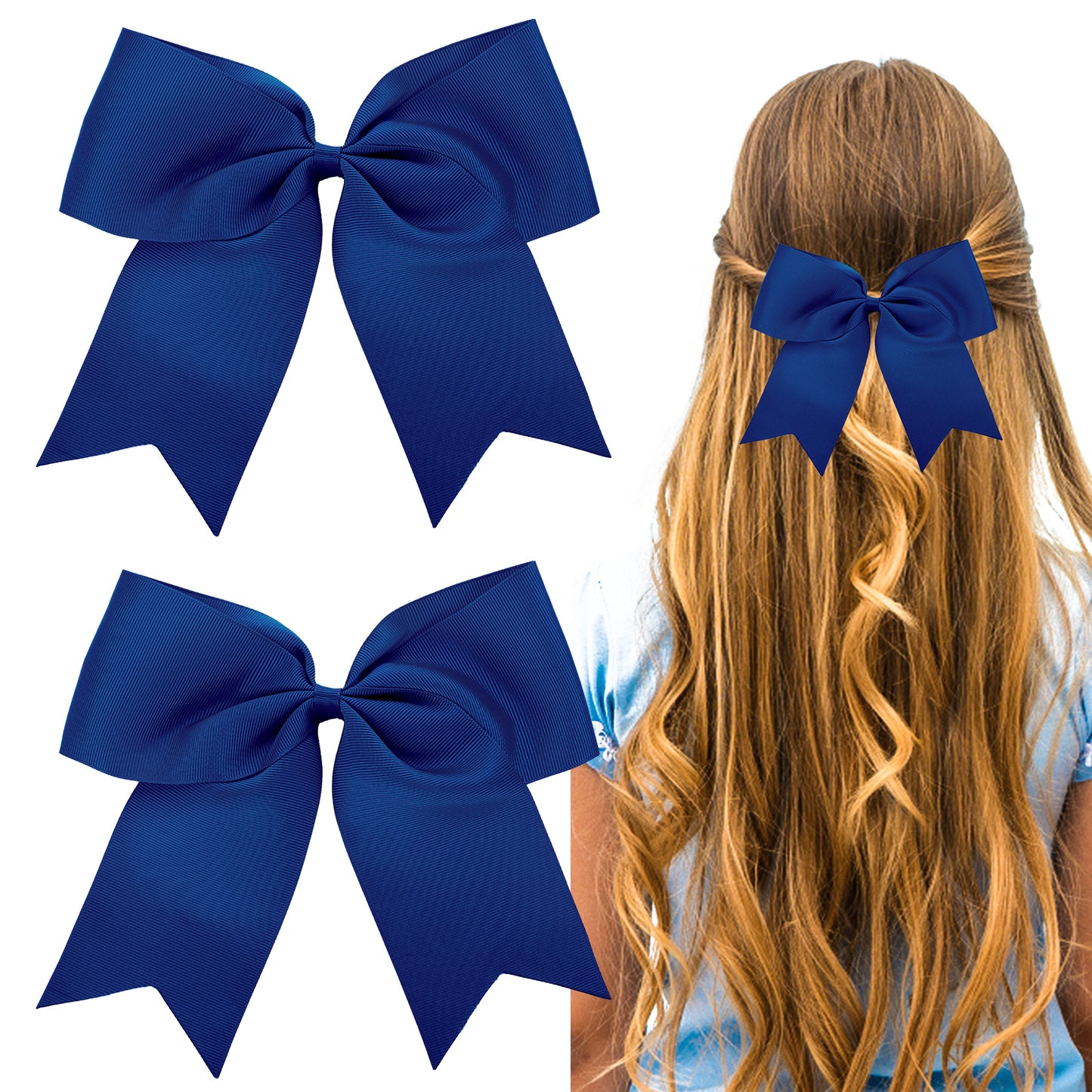 Sibba Navy Blue Hair Bows for Women Girls - 2pcs 8 Inch Jumbo Solid Color Bows With Alligator Hair Clips For Birthday Party Wedding Holidays