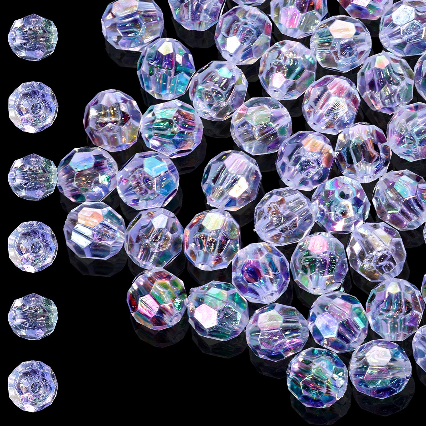 Wanmu 200Pcs Crystal Glass Beads for Jewelry Making, 10mm Round Faceted Crystal Beads Bulk for DIY Craft Necklace Wristband Bracelet Earring (AB Color)