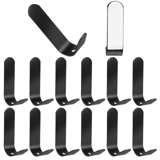 Adhesive Hooks 12 Pack Black Wall Hooks Heavy Duty Hook Holder Stainless Steel Adhesive Hanger for Hanging Shower Towel Hook J Strip for Hat Backpack Coat Clothes Loofah Picture Headset