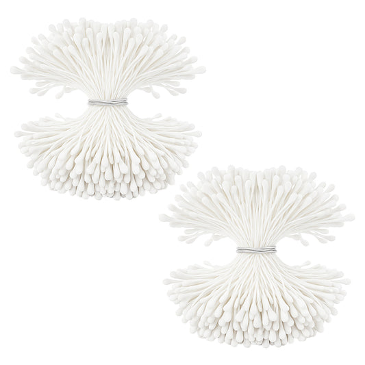 Sibba 800PCS Double Heads Flower Stamen 2mm White Pearlized Artificial Floral Pollens Pistil Handmade Artificial Flower Pistil Matt-Like Stamen for DIY Flowers Making Craft Wedding Decoration Supplies
