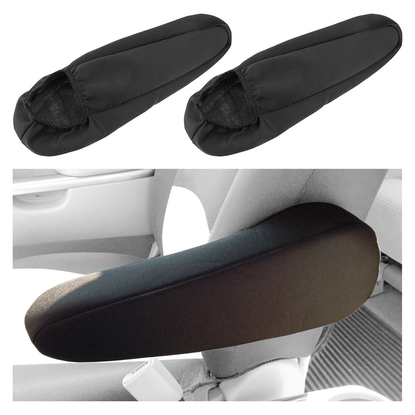 COMNICO Car Front Seat Armrest Cover, 2Pcs Flat Cloth Fabric Armrest Cover Soft Elastic Auto Arm Rest Protector Black Universal Vehicle Interior Decor Accessories for Cars Trucks SUVs and Vans